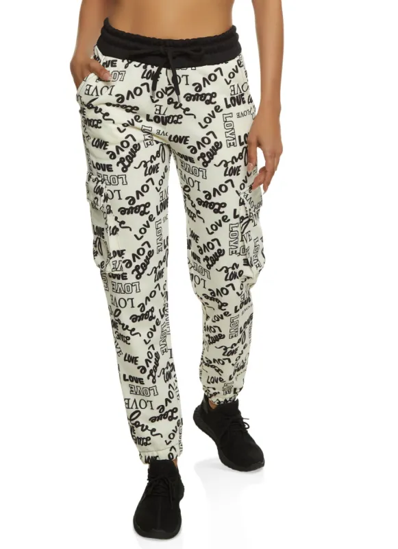 Love Print Cargo Pocket Graphic Joggers sold by Rainbow