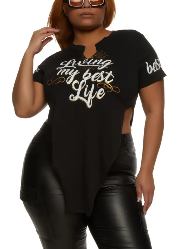 Plus Size Living My Best Life Notch Neck Top sold by Rainbow