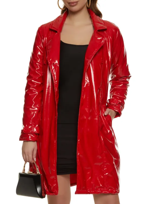 Faux Patent Leather Belted Trench Coat sold by Rainbow