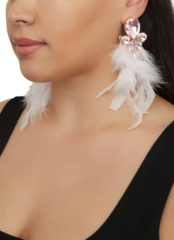 Rhinestone Long Feather Drop Earrings sold by Rainbow