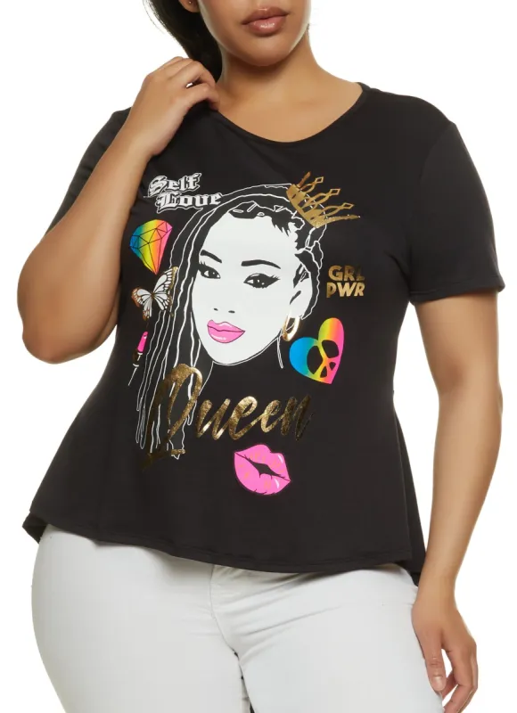Plus Size Queen Graphic Foil Screen High Low Tee sold by Rainbow
