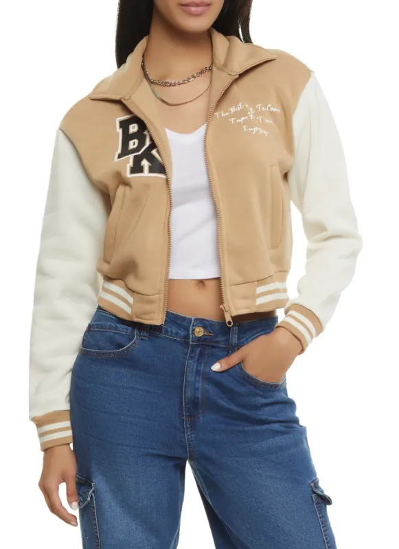 BK Initial Patch Zip Front Varsity Jacket sold by Rainbow