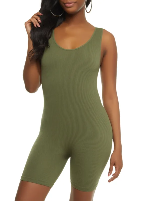 Seamless Ribbed Scoop Neck Romper sold by Rainbow