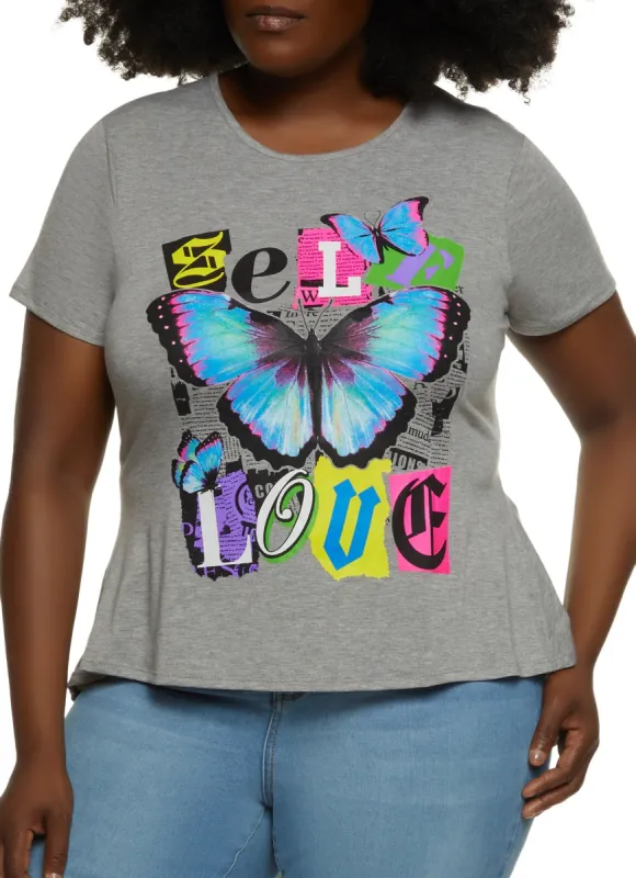 Plus Size Self Love Graphic High Low Tee sold by Rainbow