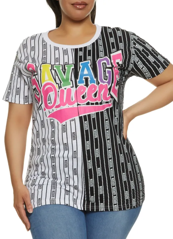 Plus Size Savage Queen Color Block Graphic Tee sold by Rainbow