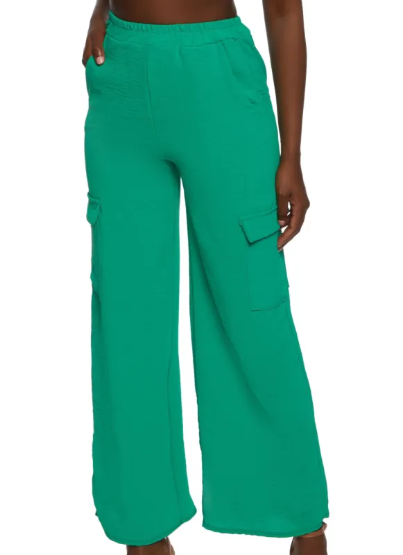 Airy Wide Leg Cargo Pocket Pants sold by Rainbow