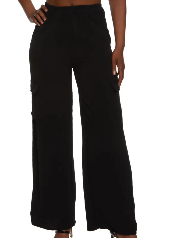 Airy Wide Leg Cargo Pocket Pants sold by Rainbow