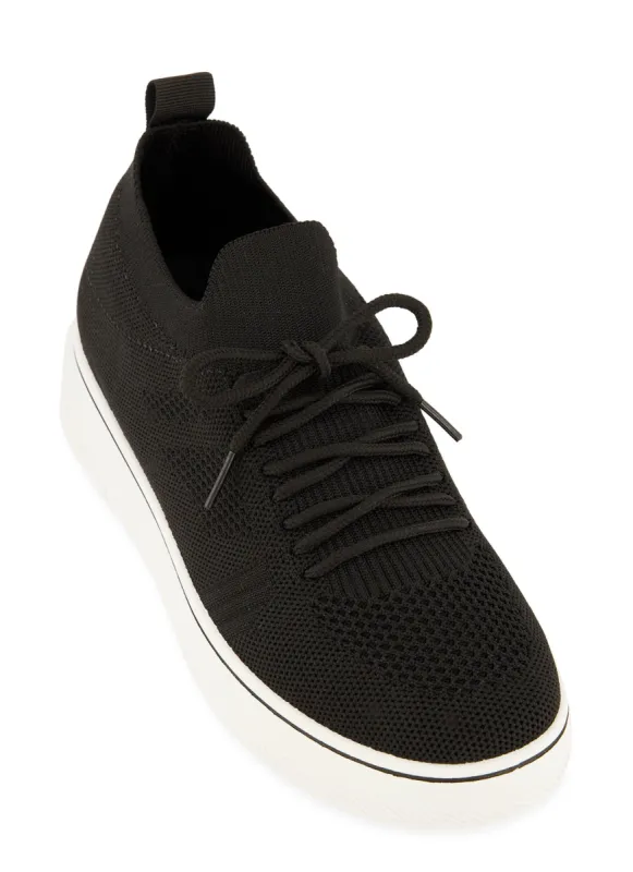 Textured Knit Lace Up Platform Sneakers sold by Rainbow