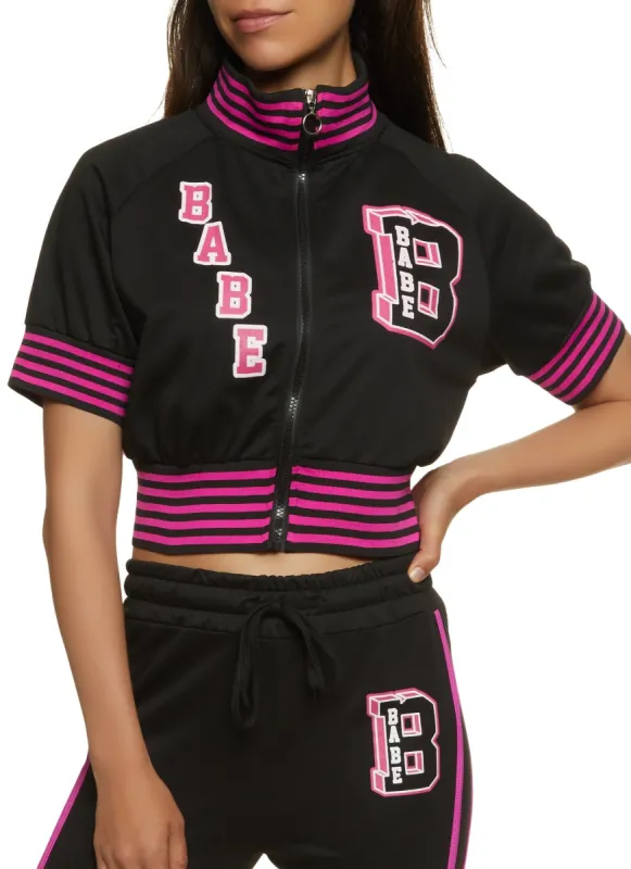 Graphic Patch Zip Up Varsity Sweatshirt sold by Rainbow