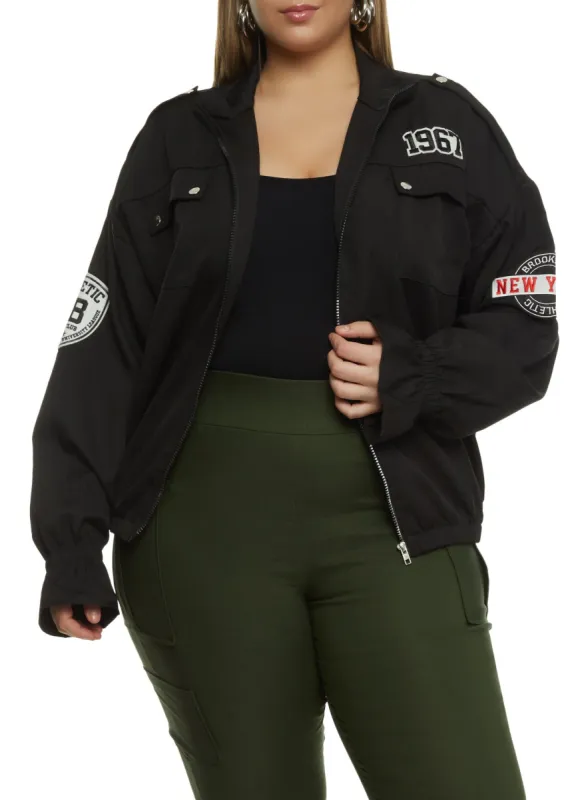 Plus Size 1967 New York Patch Graphic Jacket sold by Rainbow