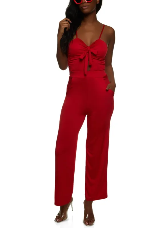 Tie Front Keyhole Wide Leg Jumpsuit sold by Rainbow