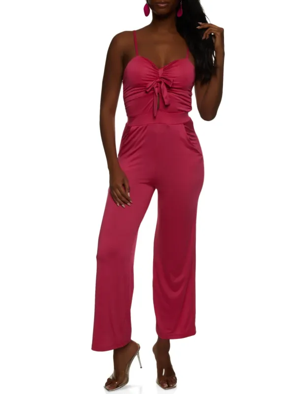 Tie Front Keyhole Wide Leg Jumpsuit sold by Rainbow