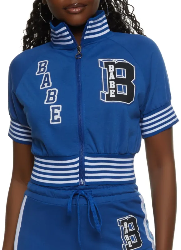 Graphic Patch Zip Up Varsity Sweatshirt sold by Rainbow