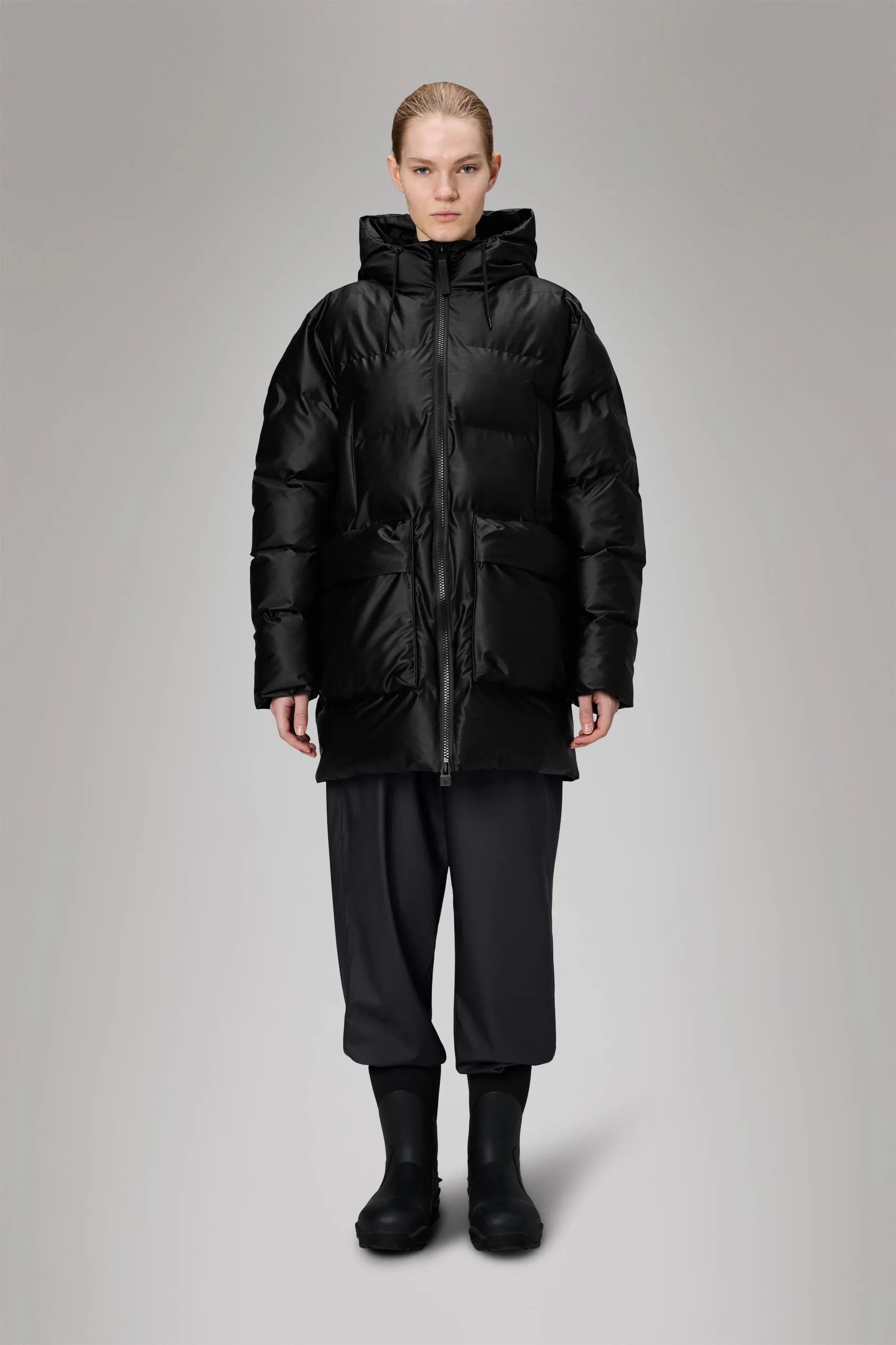 Alta Long Puffer Cargo Jacket sold by Rains