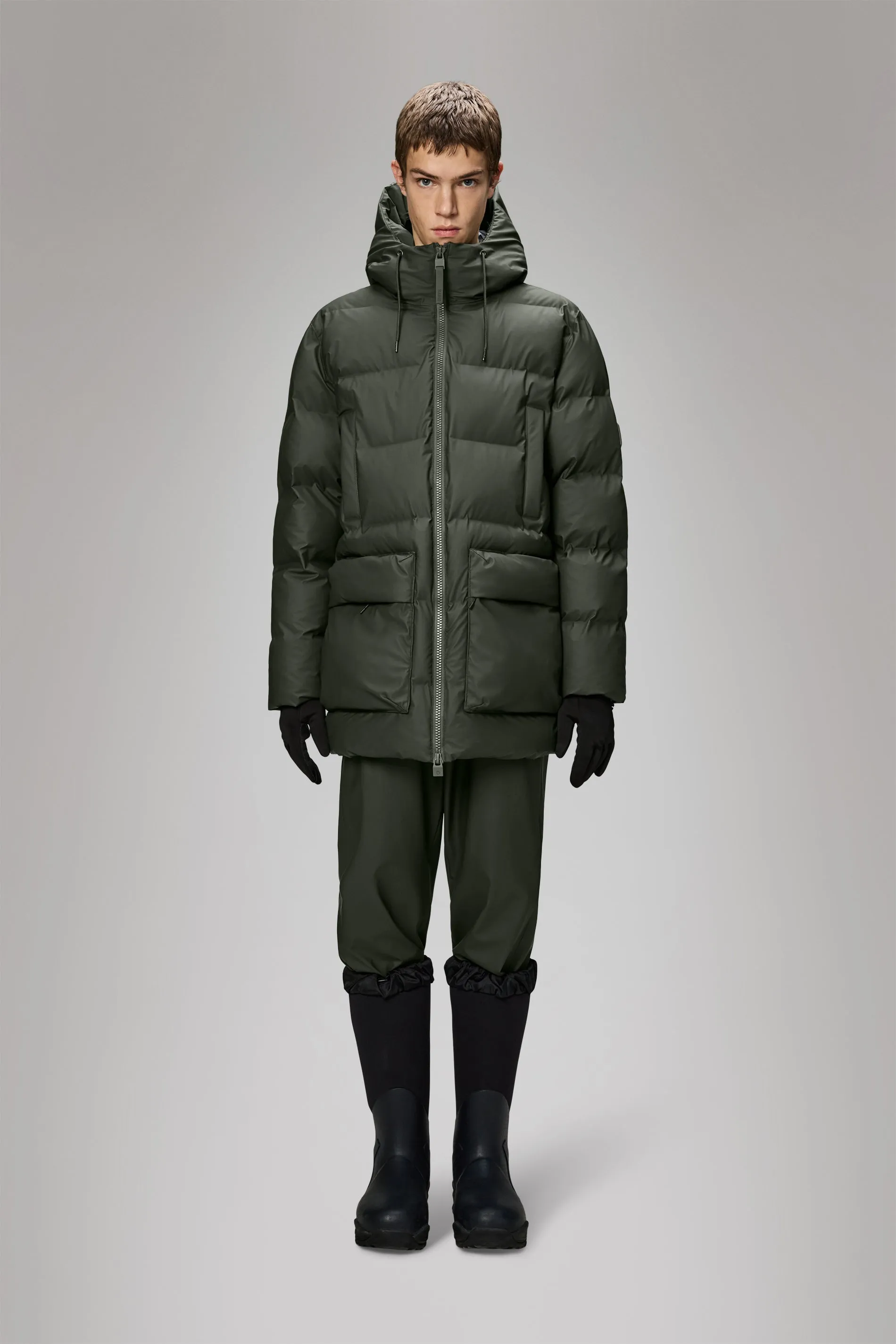 Alta Long Puffer Cargo Jacket sold by Rains