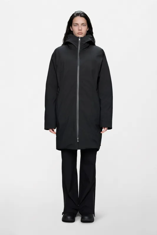 Sarna Long Puffer Jacket made by Rains