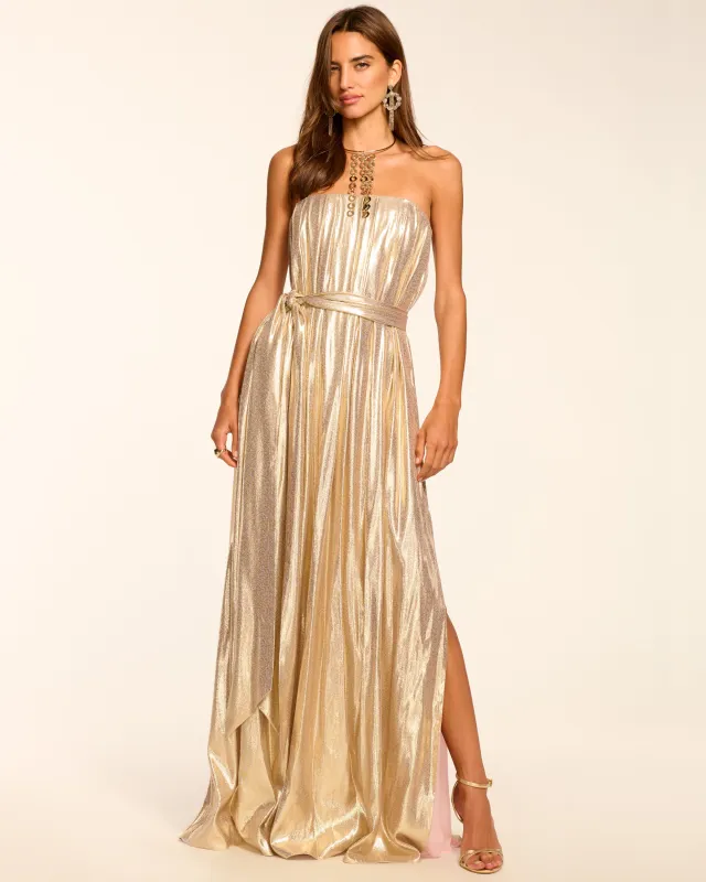 Chiara Silk Lamé Strapless Maxi Dress sold by Ramy Brook