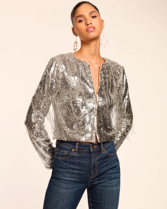 Sapphire Sequin Fringe Jacket sold by Ramy Brook