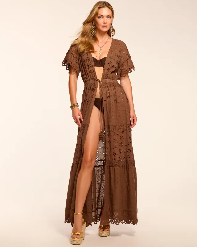 Janis Cotton Eyelet Tie Front Coverup Maxi Dress sold by Ramy Brook