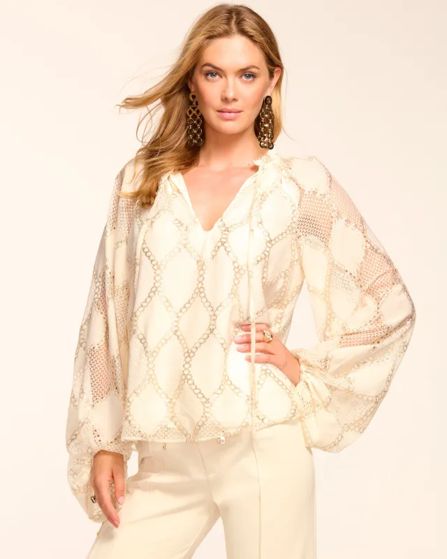 Ria Lurex Lace Long Sleeve Blouse made by Ramy Brook