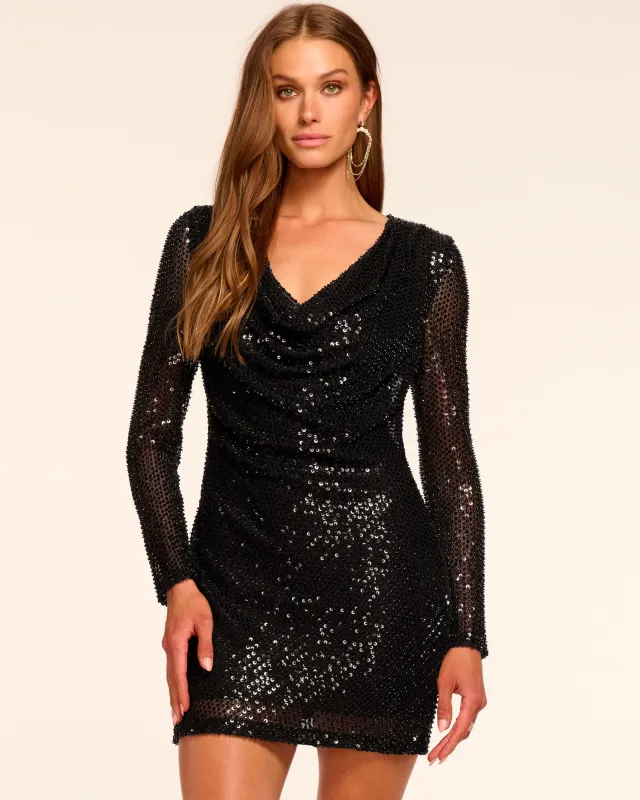 Leon Beaded Sequin Cowl Neck Mini Dress sold by Ramy Brook