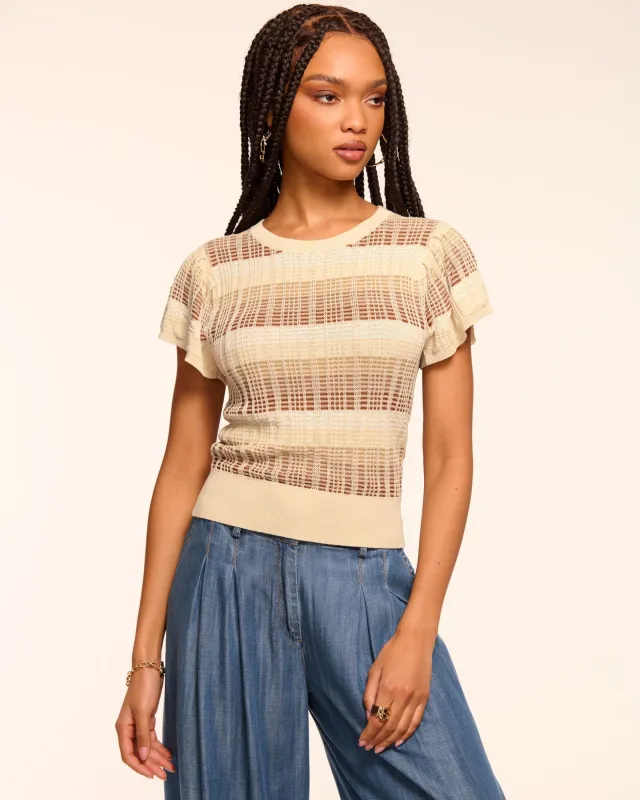 Rebecca Plaid Knit Flutter Sleeve Top sold by Ramy Brook