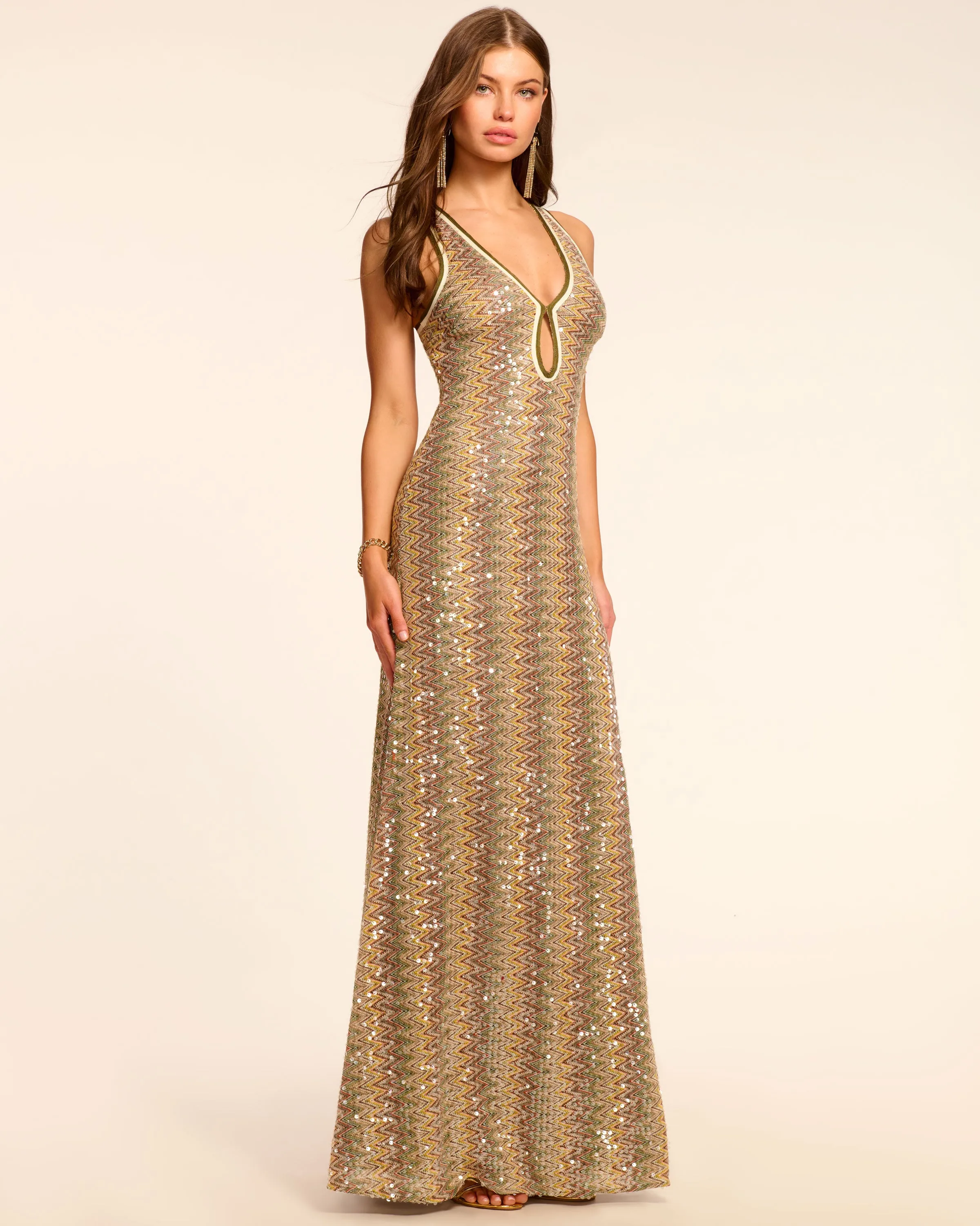 Lilia Chevron Sequin Maxi Dress sold by Ramy Brook