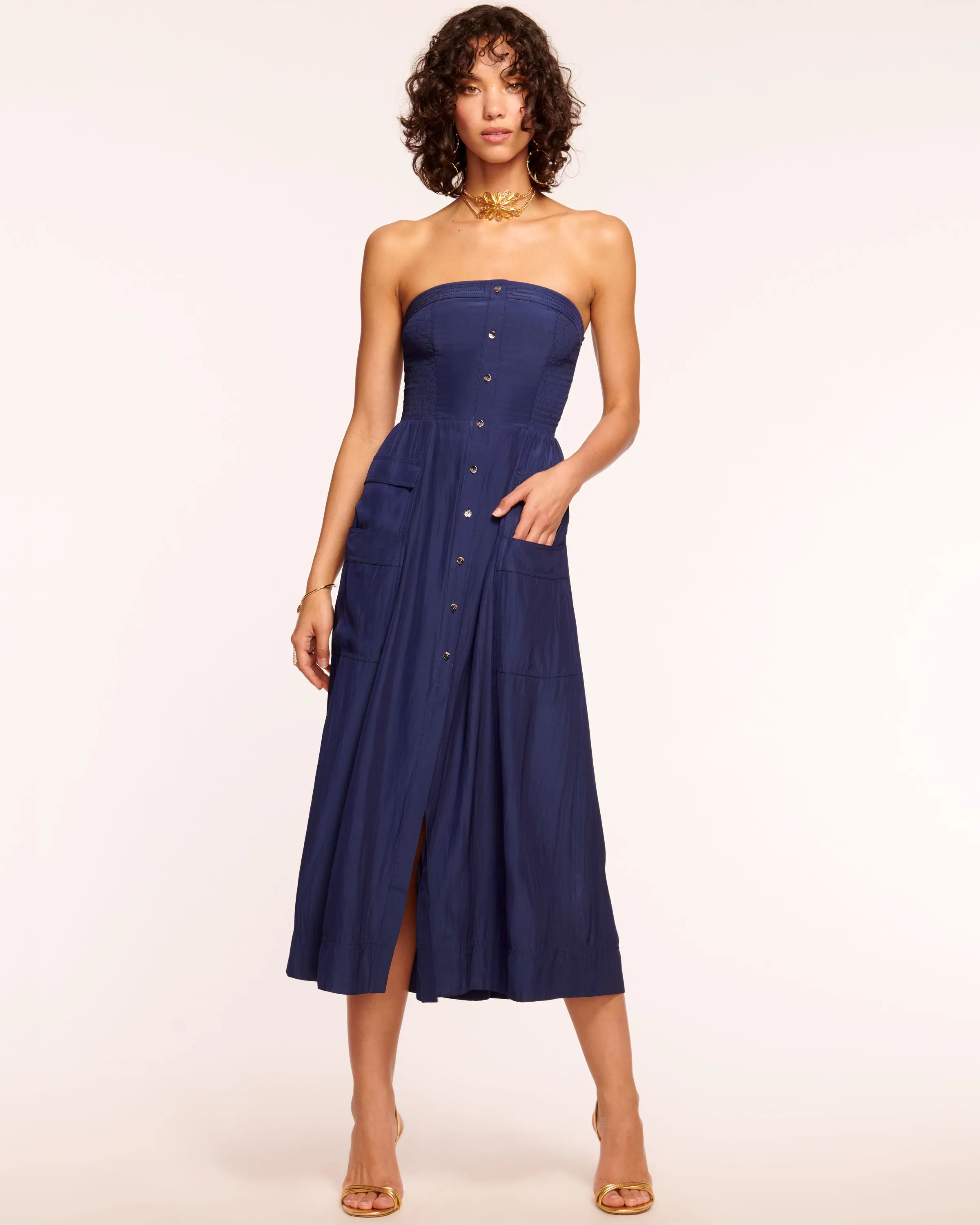 Blair Strapless Smocked Midi Dress sold by Ramy Brook