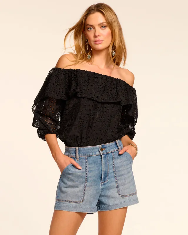 Hilary High Waisted Denim Mini Short made by Ramy Brook