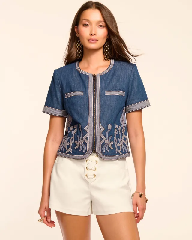 Nicko Denim Embroidered Short Sleeve Jacket sold by Ramy Brook