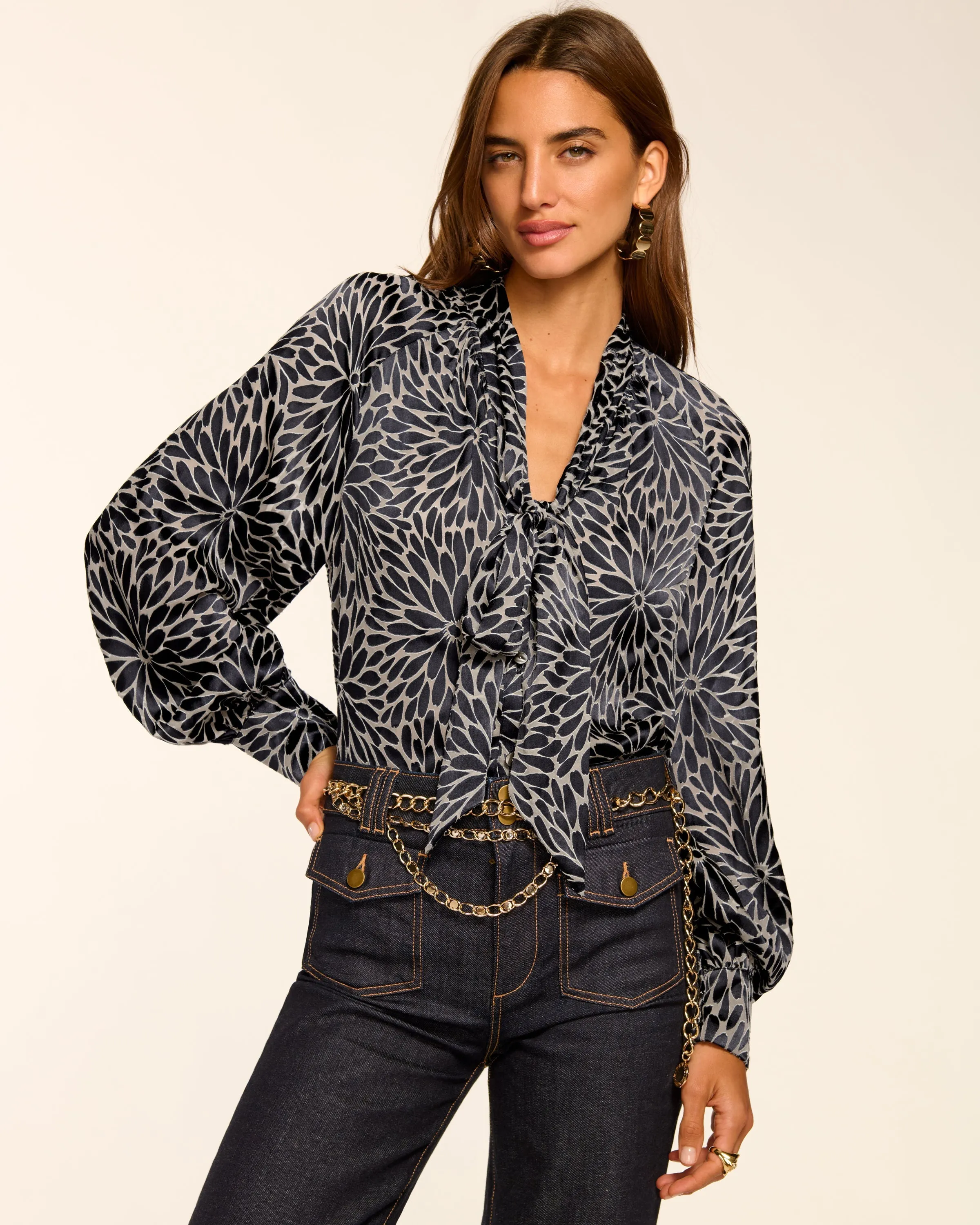Aura Burnout V-Neck Long Sleeve Blouse sold by Ramy Brook