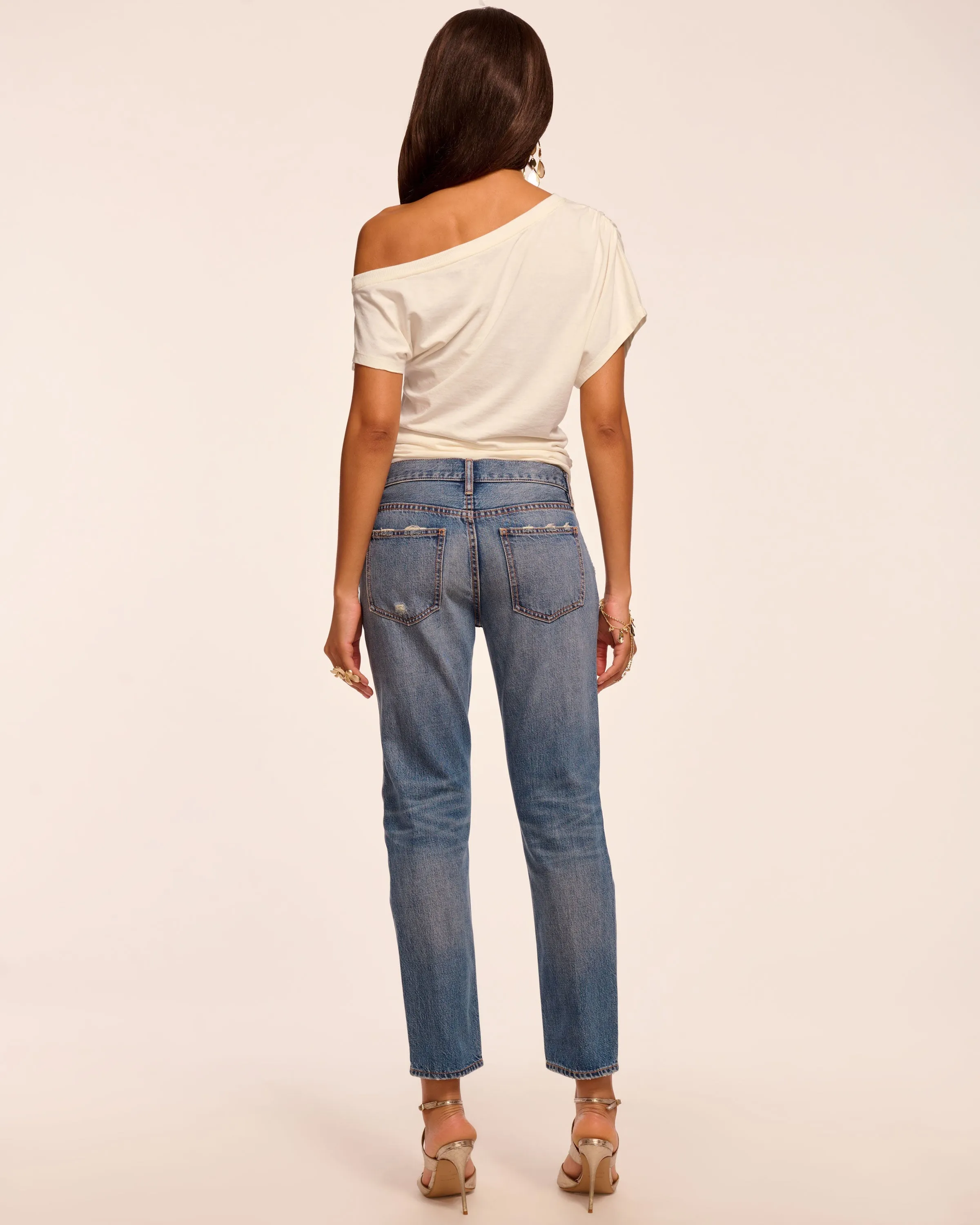 Milla Distressed Low-Rise Tapered Jean sold by Ramy Brook product image thumbnail 4