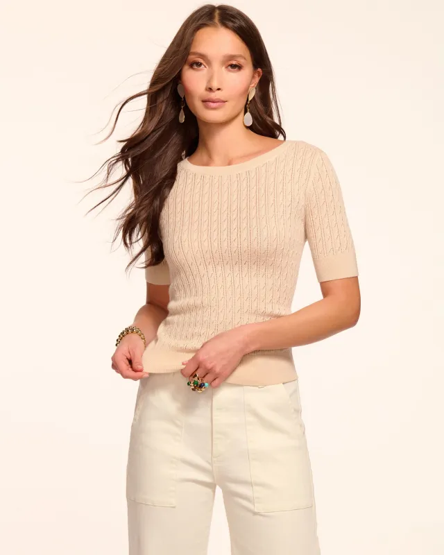 Elliot Pointelle Silk Cashmere Short Sleeve Top made by Ramy Brook