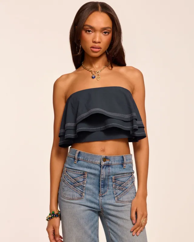 Poppy Cotton Poplin Tiered Crop Top sold by Ramy Brook