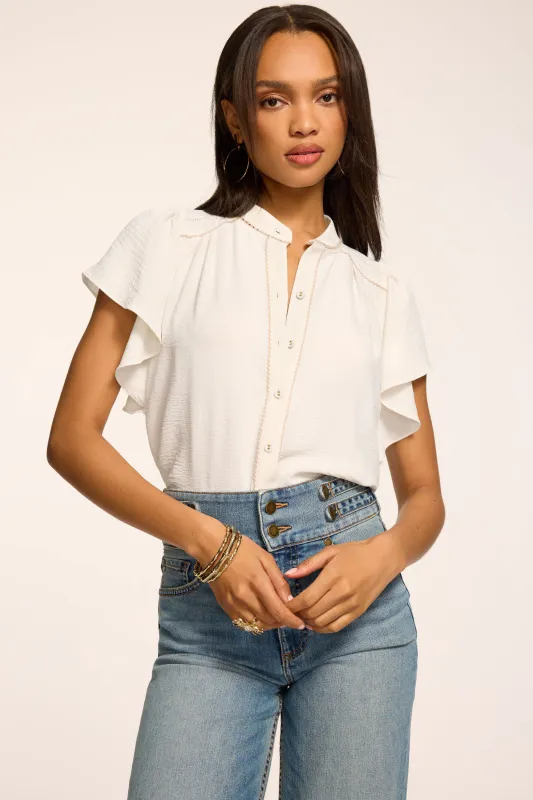 Blake Cotton Poplin Flutter Sleeve Blouse made by Ramy Brook