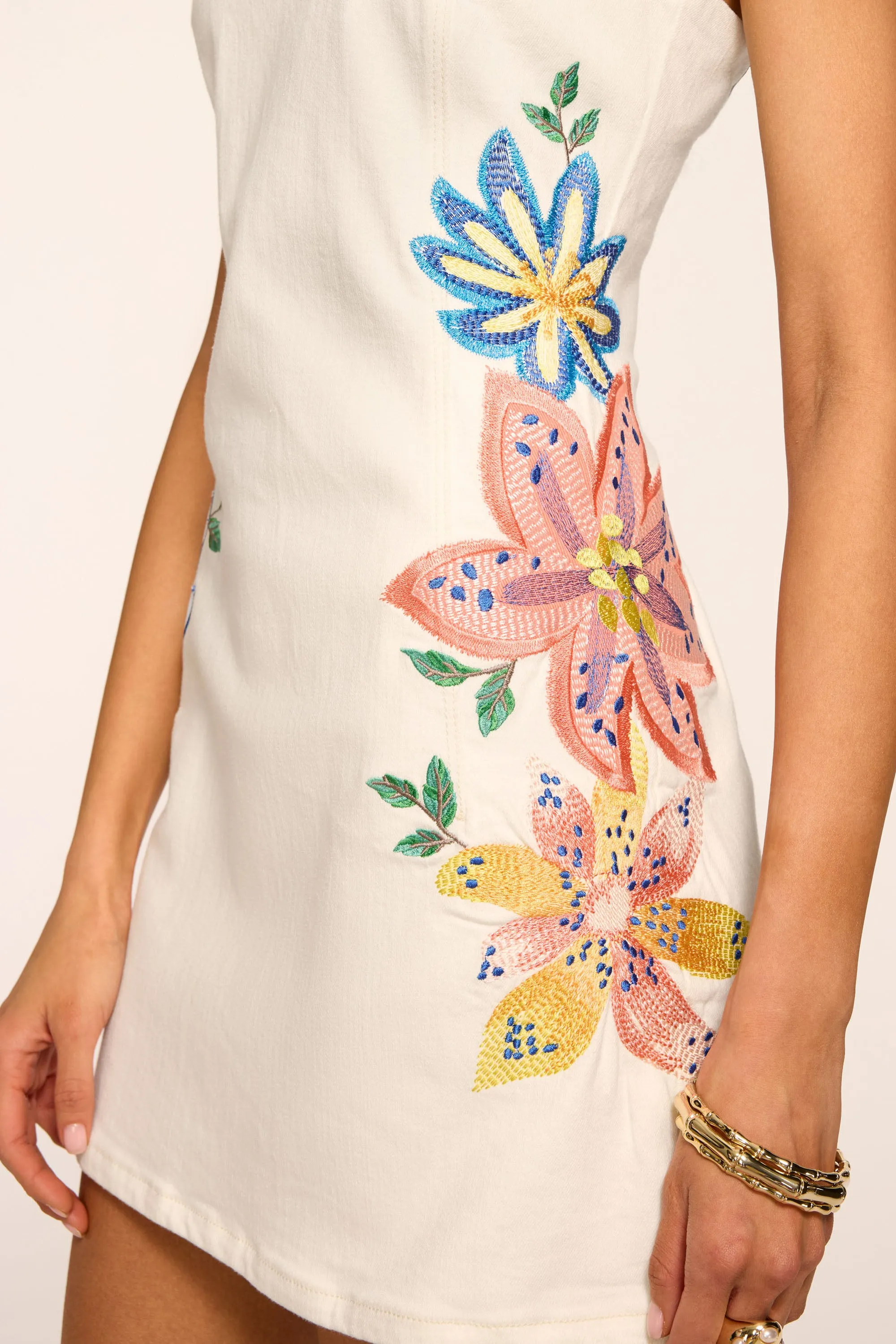 Adriana Floral Embroidered Denim Mini Dress sold by Ramy Brook product image thumbnail 4
