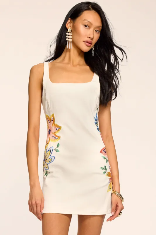 Adriana Floral Embroidered Denim Mini Dress made by Ramy Brook