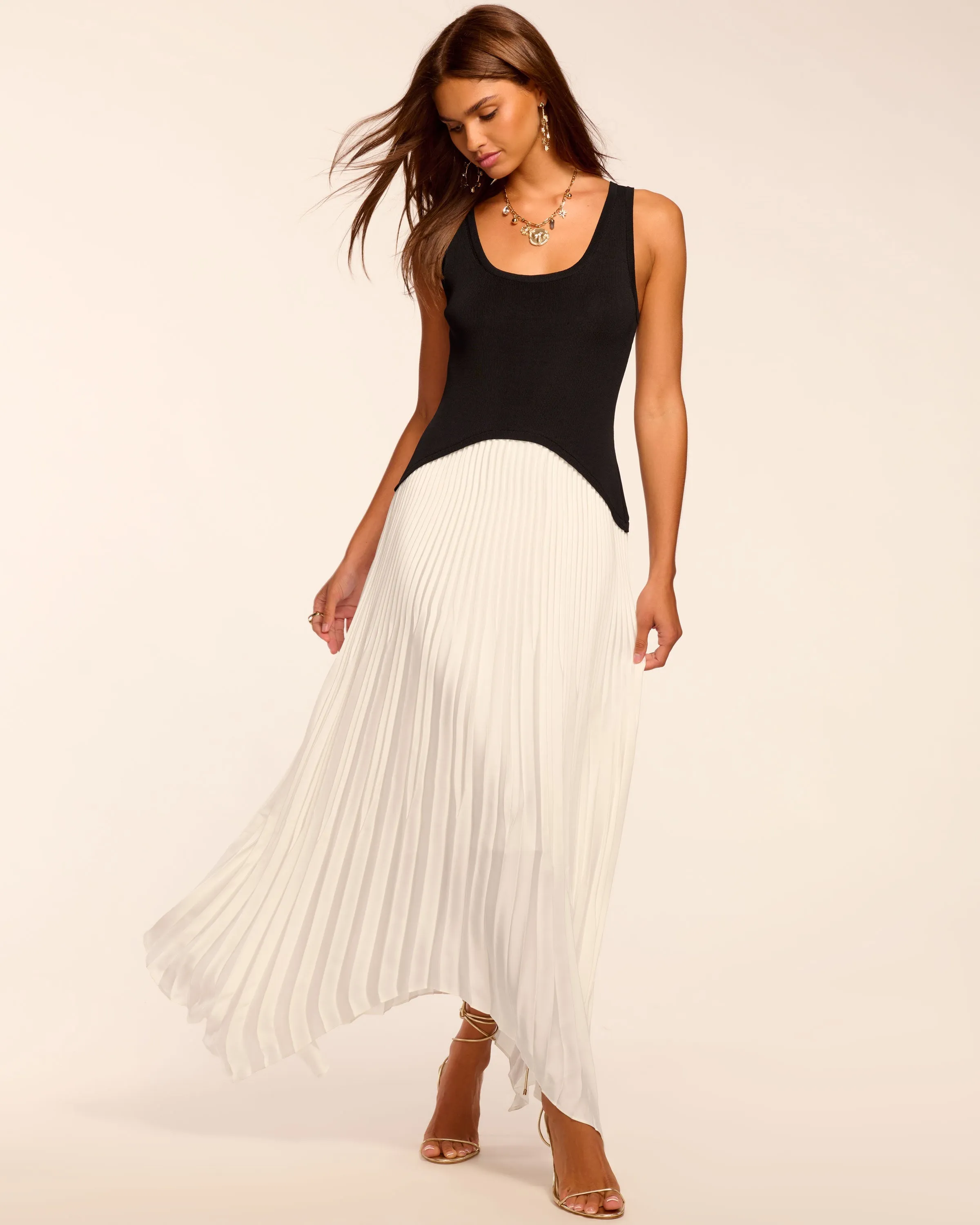 Davinia Knit Combo Pleated Maxi Dress | IVORY sold by Ramy Brook