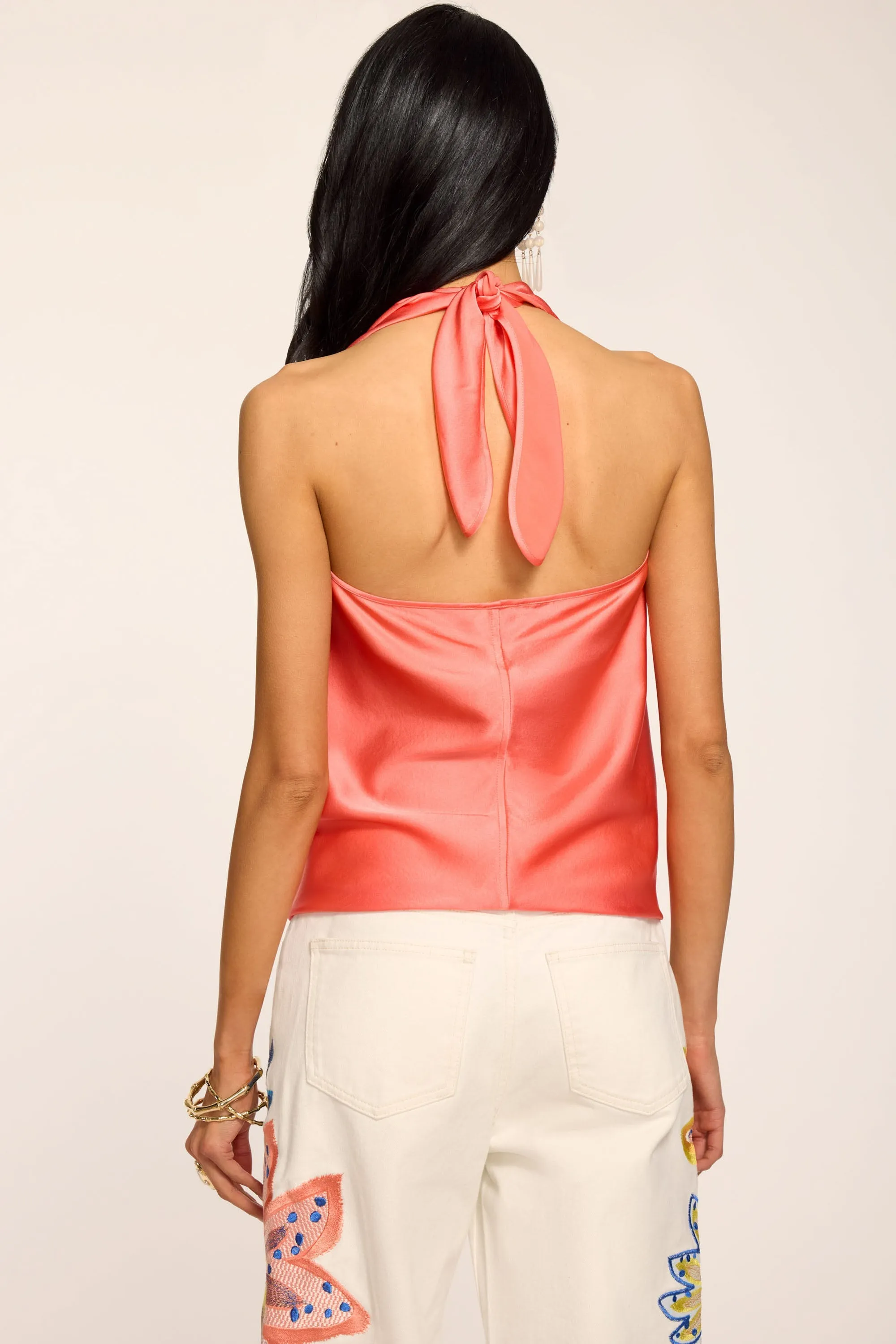 Harriet Silk Halter Tank Top | CORAL sold by Ramy Brook product image thumbnail 3