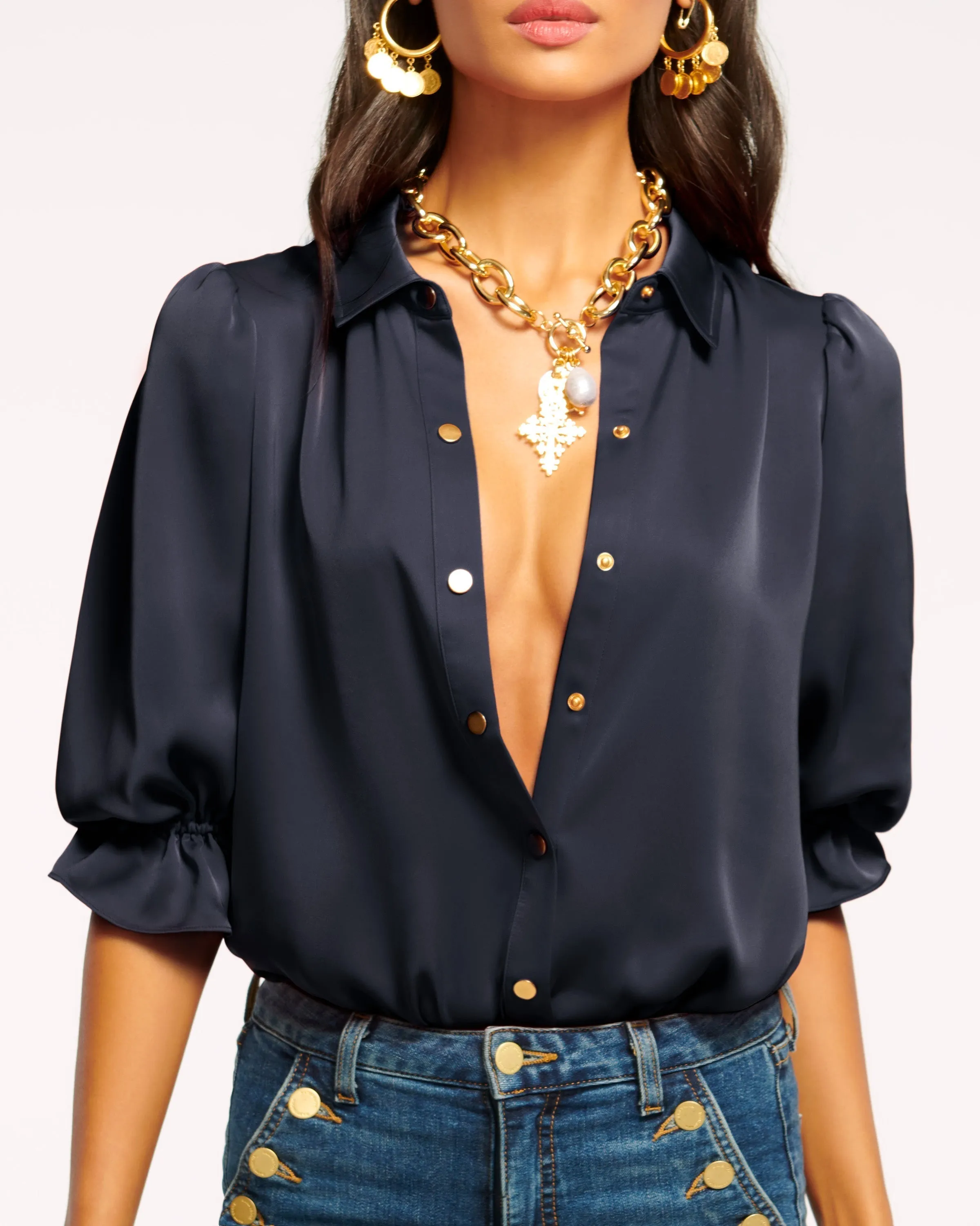 Dina Button Down Bodysuit | NAVY sold by Ramy Brook product image thumbnail 4