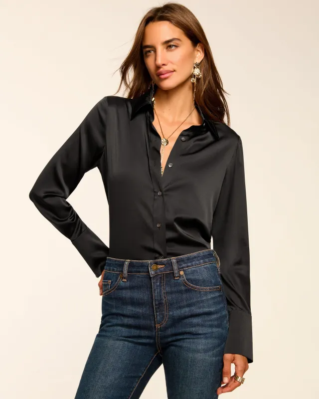 Victoria Silk Button Down Blouse | BLACK made by Ramy Brook