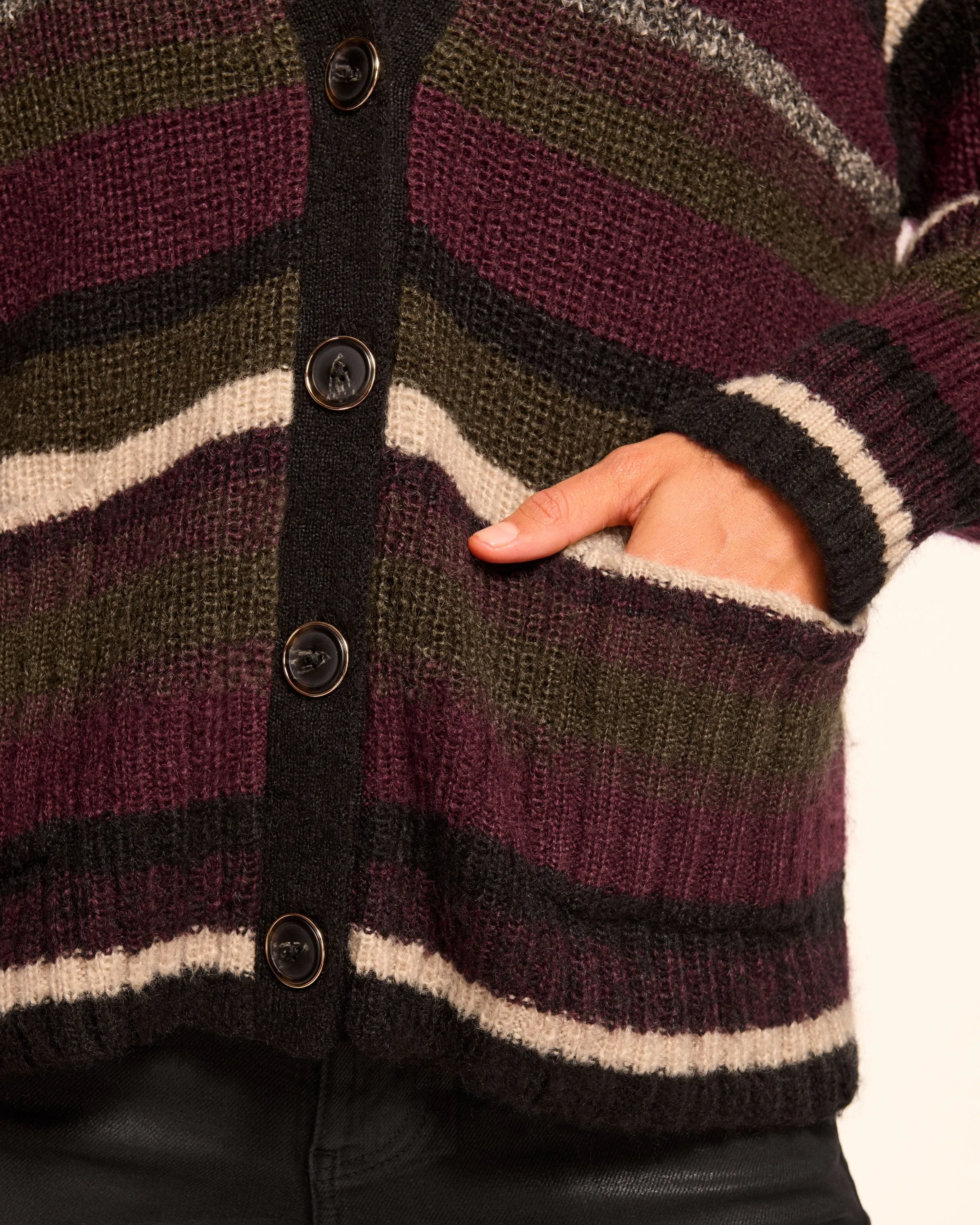 Caroline Striped Cardigan Sweater | OLIVE STRIPE sold by Ramy Brook product image thumbnail 3
