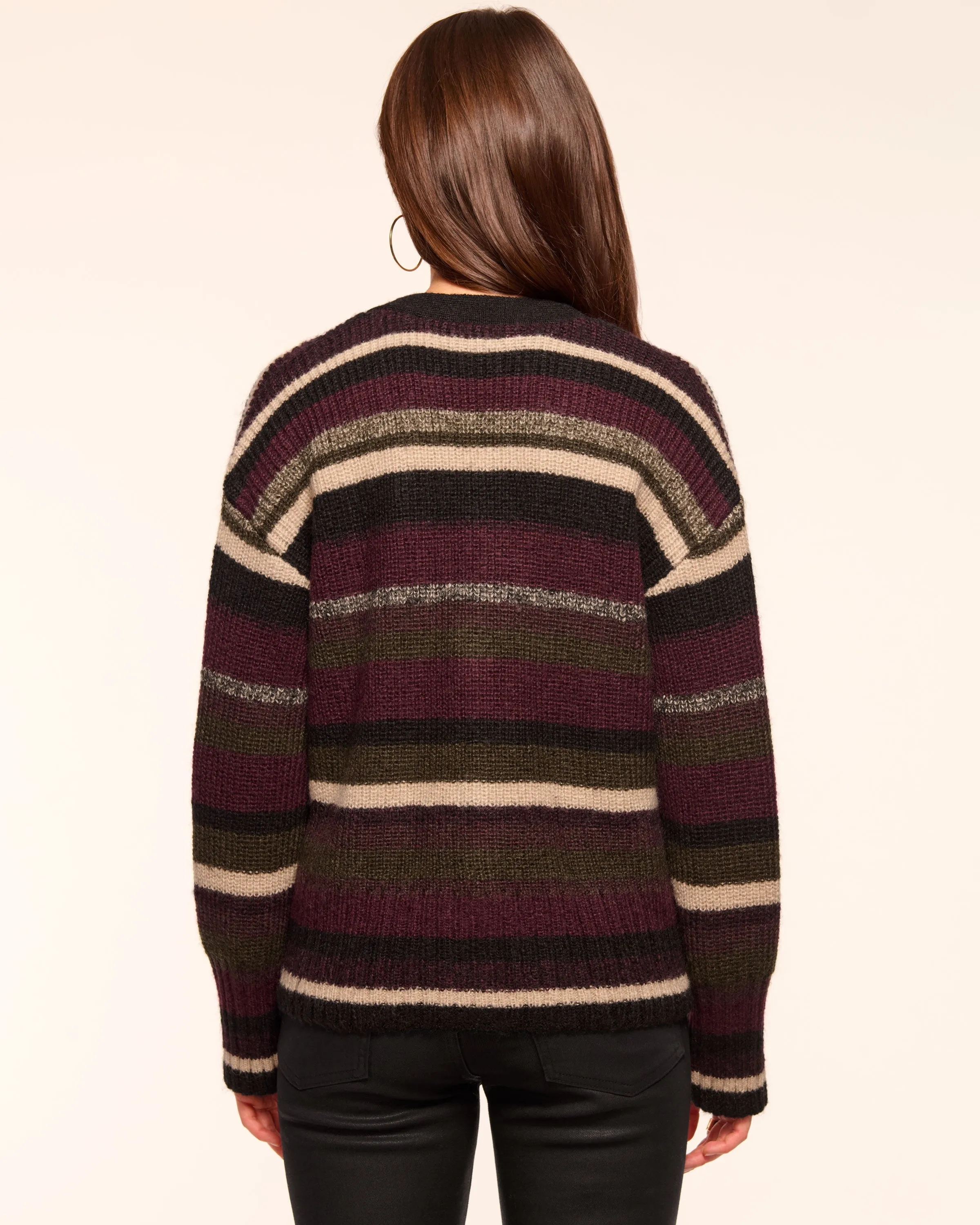 Caroline Striped Cardigan Sweater | OLIVE STRIPE sold by Ramy Brook product image thumbnail 4