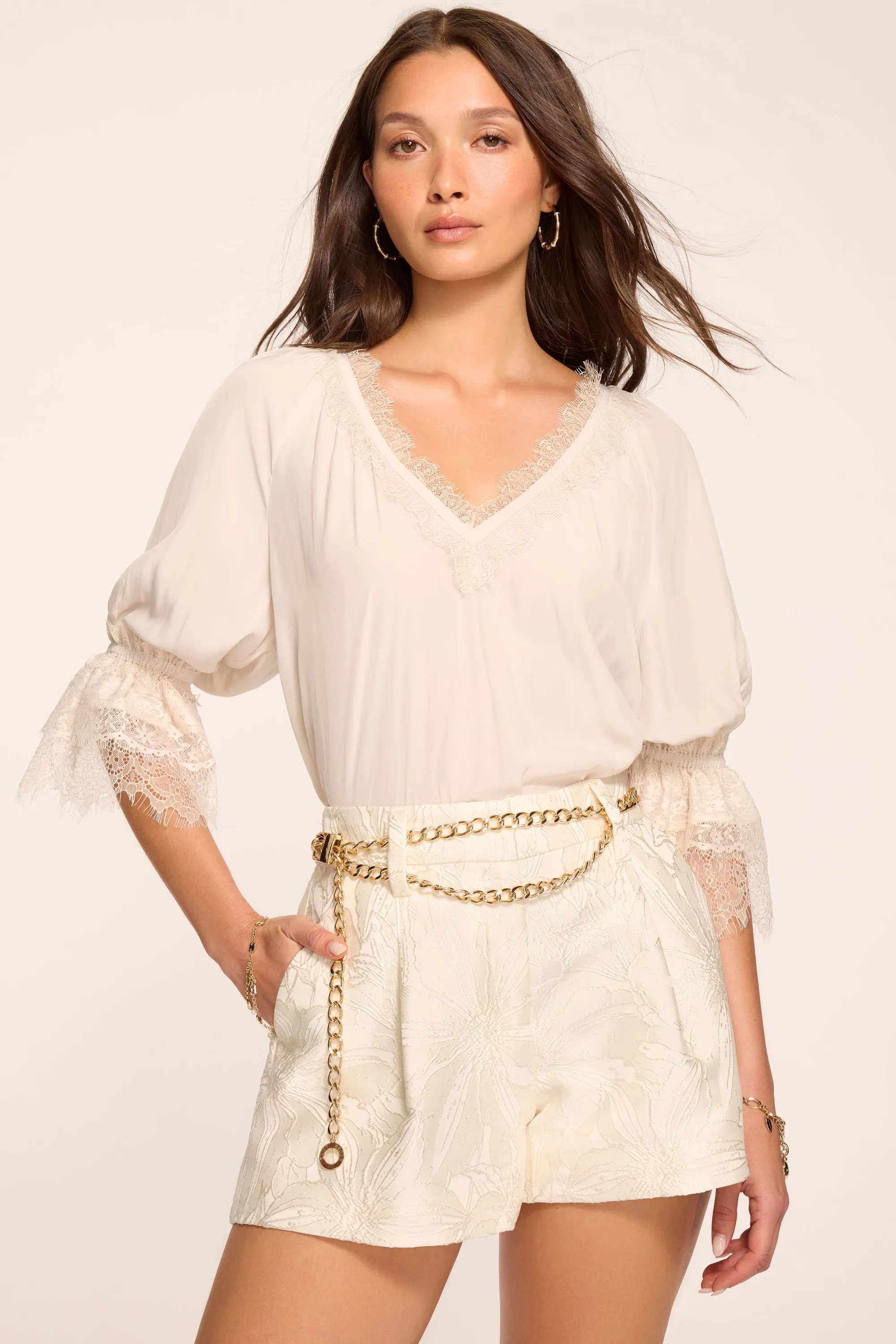 Lilah Embellished V Neck Top sold by Ramy Brook