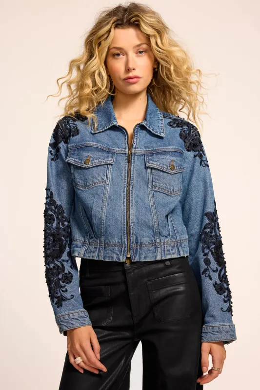 Jannah Beaded Denim Jacket made by Ramy Brook