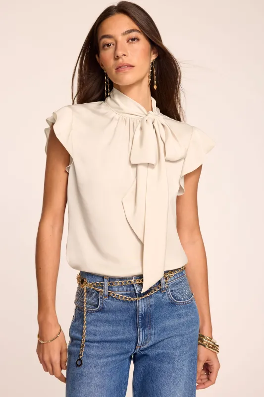 Balinda Tie Neck Short Sleeve Blouse made by Ramy Brook