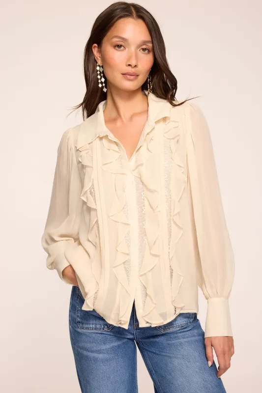 Claire Silk Ruffled Long Sleeve Blouse | BONE made by Ramy Brook