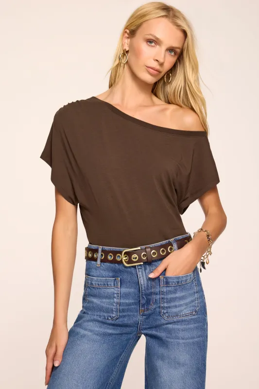 Stella Knit Off-The-Shoulder Tee | HERITAGE BROWN made by Ramy Brook