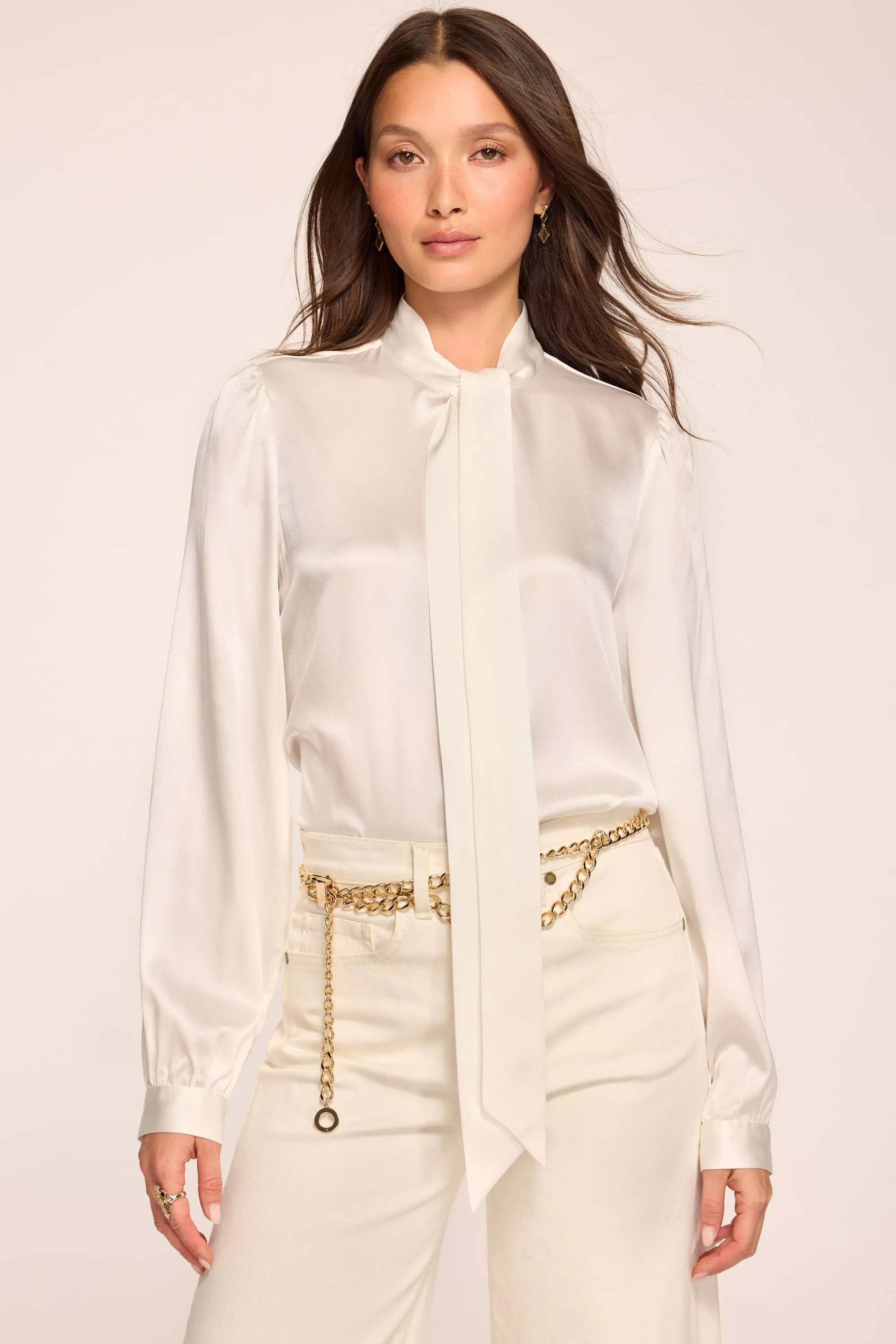 Theresa Tie Neck Long Sleeve Silk Top sold by Ramy Brook