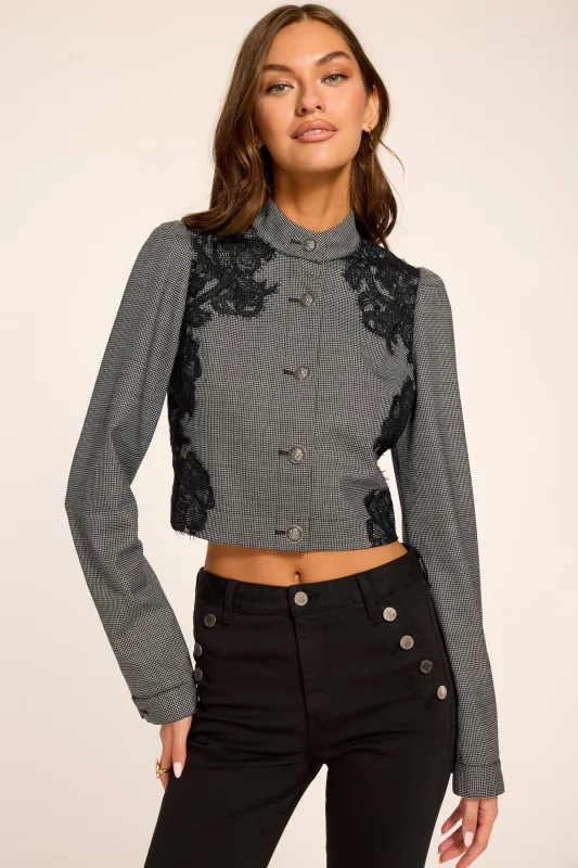 Elsa Houndstooth Embellished Cropped Jacket made by Ramy Brook